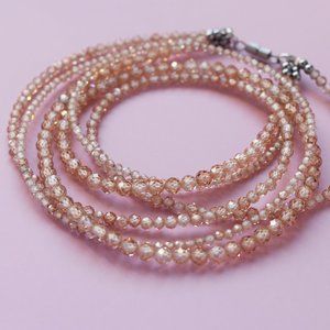 Champagne stone bead crystal necklace, dainty multi strand gemstone choker